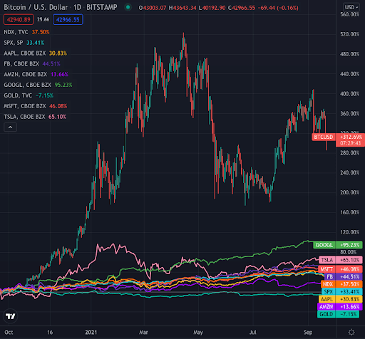 Over the past year, Bitcoin has eaten all other assets for dinner. Source: TradingView